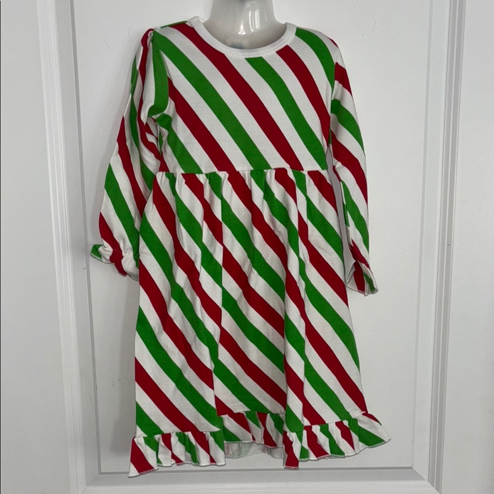Striped Red and Green Long Sleeve Dress